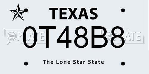 0T48B8 Texas License Plate