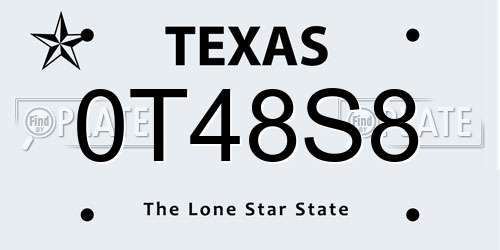 0T48S8 Texas License Plate