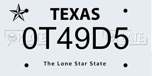 0T49D5 Texas License Plate