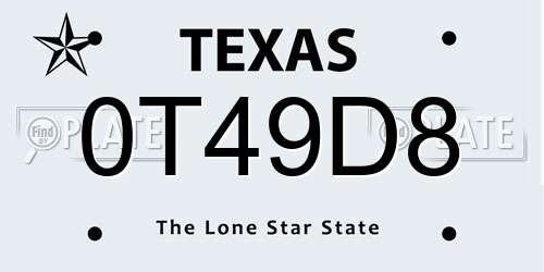 0T49D8 Texas License Plate