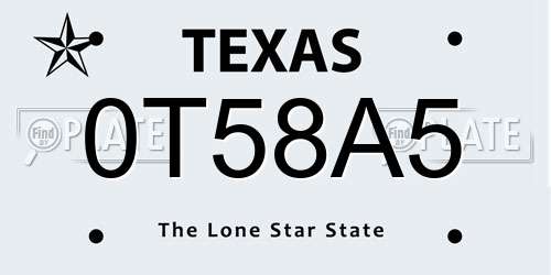 0T58A5 Texas License Plate