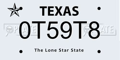 0T59T8 Texas License Plate