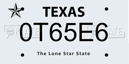 0T65E6 Texas License Plate