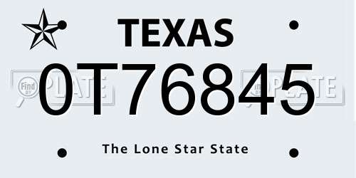 0T76845 Texas License Plate