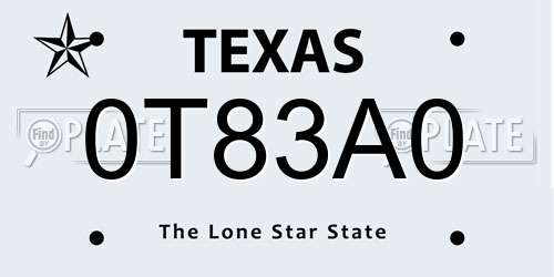 0T83A0 Texas License Plate
