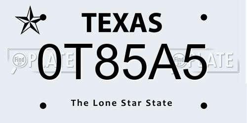 0T85A5 Texas License Plate