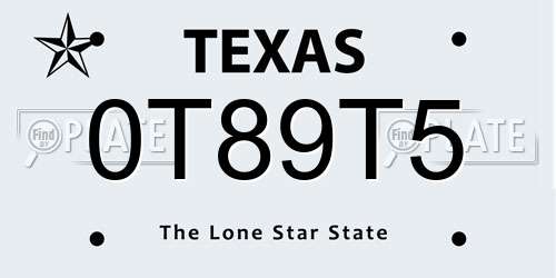 0T89T5 Texas License Plate