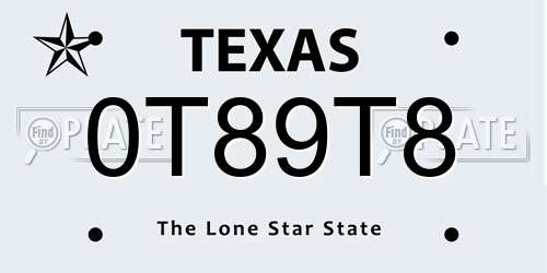 0T89T8 Texas License Plate