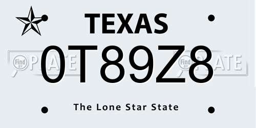 0T89Z8 Texas License Plate