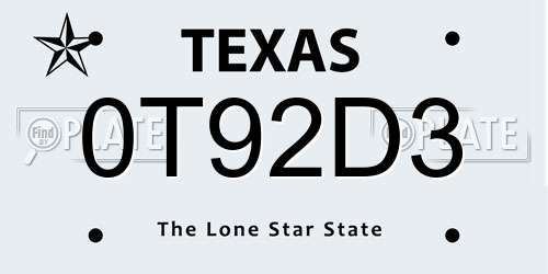 0T92D3 Texas License Plate