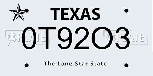0T92O3 Texas License Plate