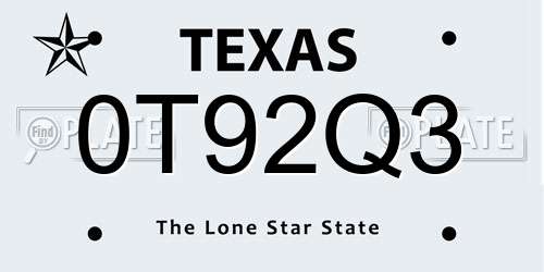 0T92Q3 Texas License Plate