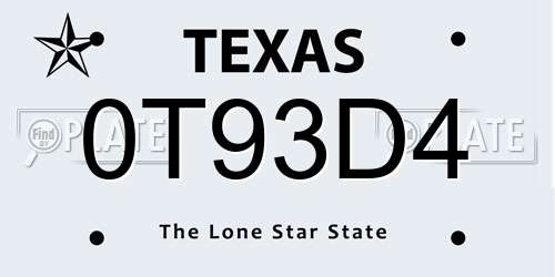 0T93D4 Texas License Plate