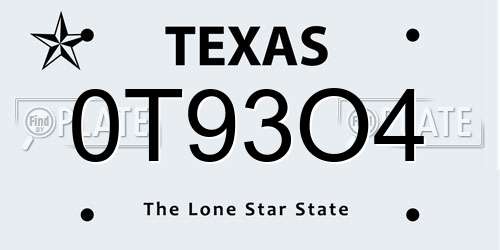 0T93O4 Texas License Plate