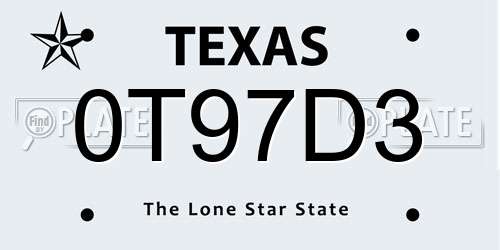 0T97D3 Texas License Plate