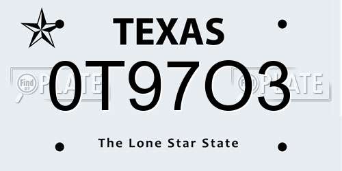 0T97O3 Texas License Plate