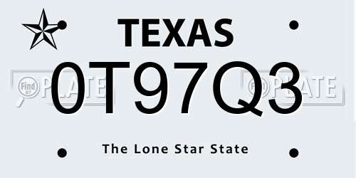 0T97Q3 Texas License Plate