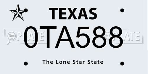 0TA588 Texas License Plate