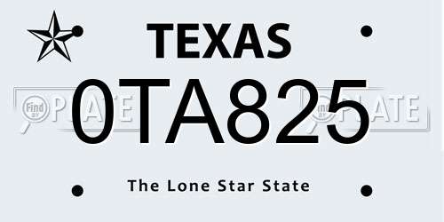 0TA825 Texas License Plate