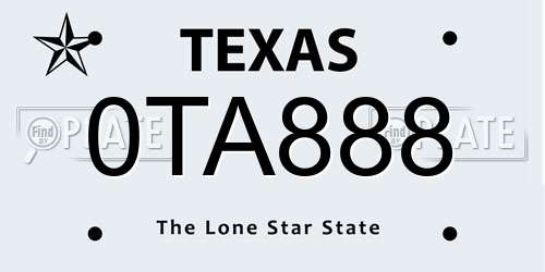 0TA888 Texas License Plate