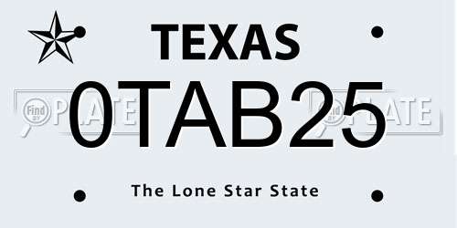 0TAB25 Texas License Plate