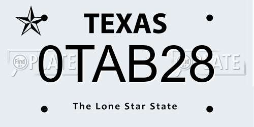 0TAB28 Texas License Plate