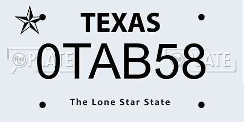 0TAB58 Texas License Plate