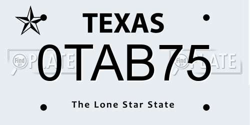 0TAB75 Texas License Plate