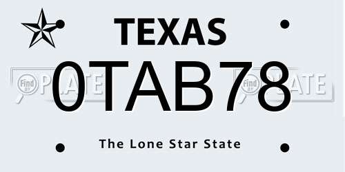 0TAB78 Texas License Plate