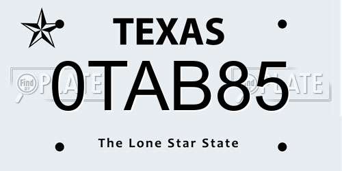 0TAB85 Texas License Plate