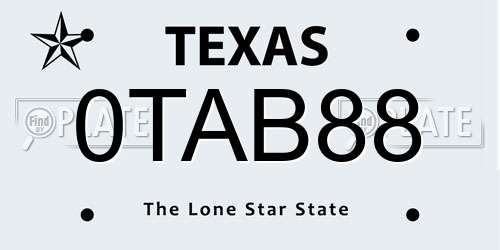 0TAB88 Texas License Plate
