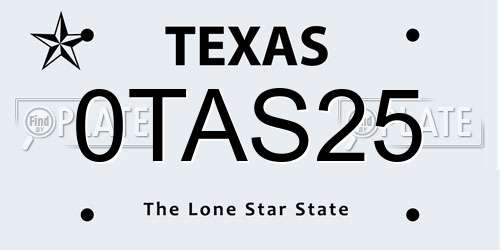 0TAS25 Texas License Plate