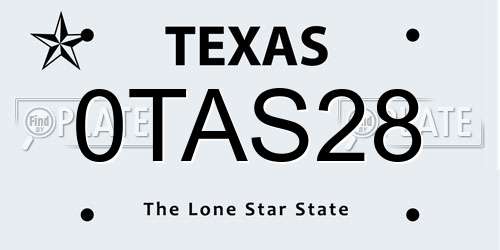 0TAS28 Texas License Plate