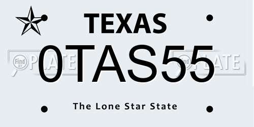 0TAS55 Texas License Plate