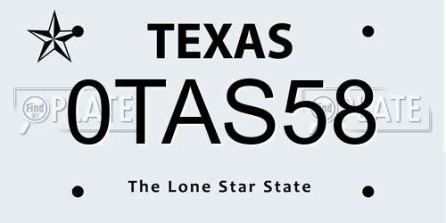 0TAS58 Texas License Plate