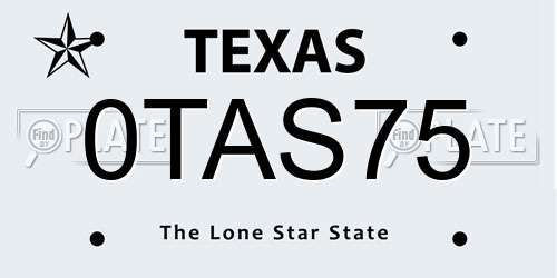 0TAS75 Texas License Plate