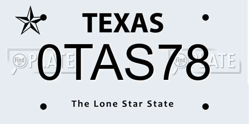 0TAS78 Texas License Plate