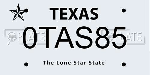 0TAS85 Texas License Plate