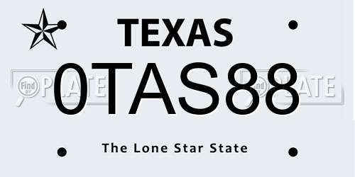 0TAS88 Texas License Plate