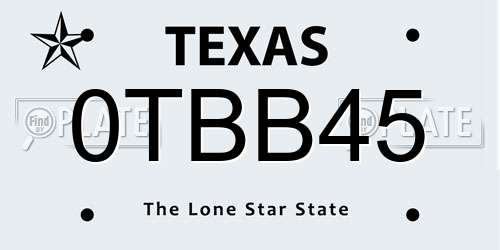 0TBB45 Texas License Plate
