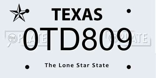 0TD809 Texas License Plate