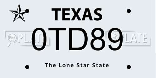 0TD89 Texas License Plate