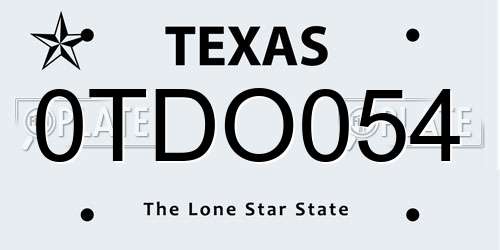 0TDO054 Texas License Plate