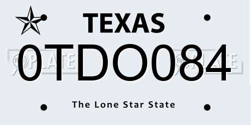 0TDO084 Texas License Plate