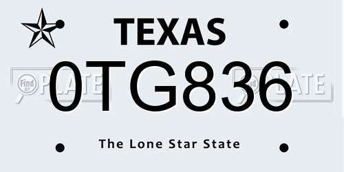 0TG836 Texas License Plate