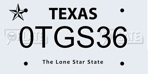 0TGS36 Texas License Plate
