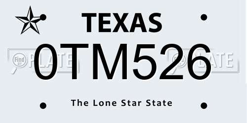 0TM526 Texas License Plate