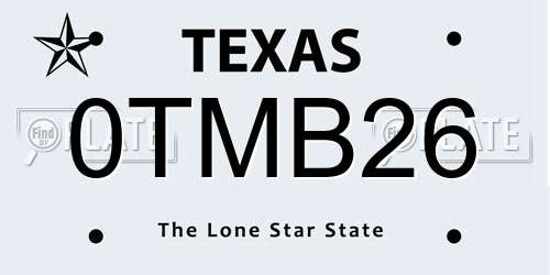 0TMB26 Texas License Plate