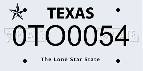 0TO0054 Texas License Plate
