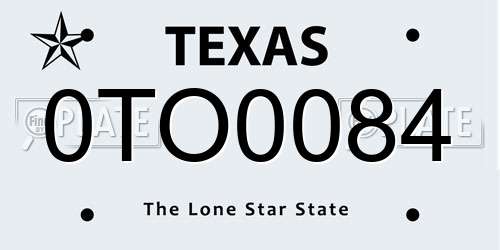 0TO0084 Texas License Plate